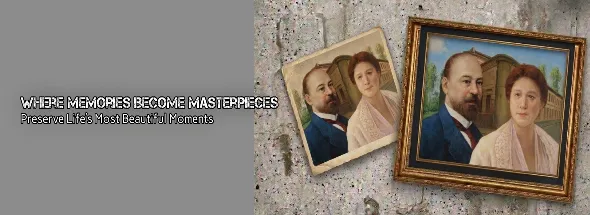 Custom restored couple portrait painting showing old photo transformed into framed artwork